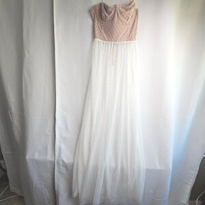 White Fox Boutique Polka Dot Mesh Corset Maxi Slip Dress White Medium Coquette